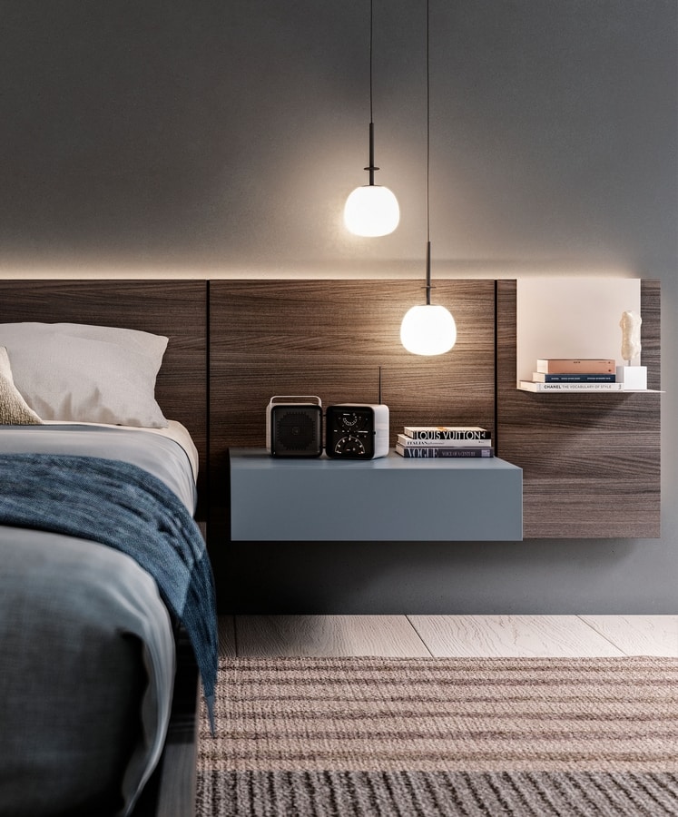 MIRANDA, Bed with integrated bedside tables