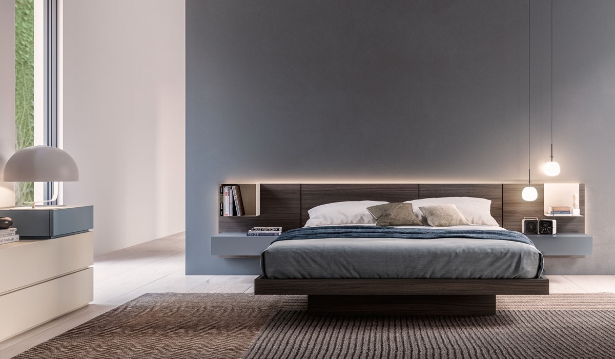 MIRANDA, Bed with integrated bedside tables