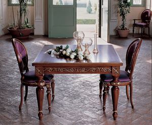 Art. 4003/T, Extendable square wooden table, with luxurious decorations