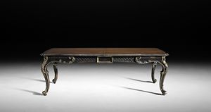 Art. 813/N table, Extendable table with black finish with antique silver leaf