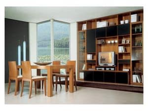 Living room 2, Wooden table with extension, modular bookcase with tv stand, for the furnishing of the living room
