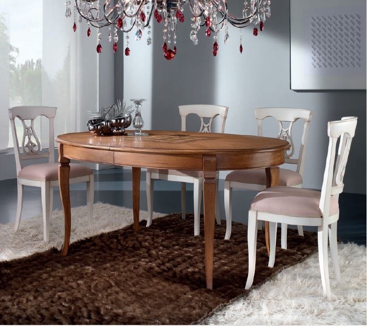 Mirto oval table, Extendable table with inlaid top