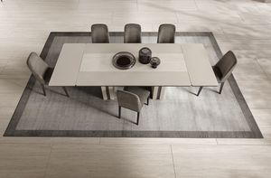 PERLA tavolo 2 allunghe, Dining table with Travertino ceramic top