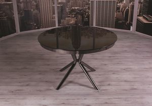 Poker, Round and extendable dining table with inside folded extension