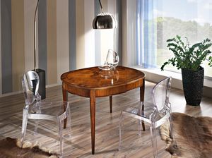 Re Sole extendable oval table, Oval table with inlay