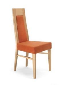 Eva I, Wooden chair with high back, upholstered, for kitchen