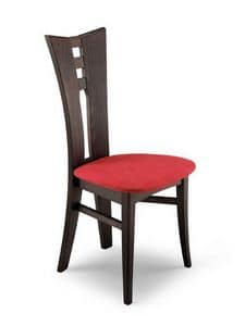 Genny, Modern wooden chair with perforated back, for Kitchen