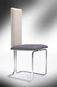 Linda, Chair with high back, in steel and leather