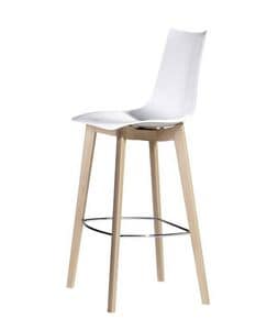 Natural Zebra H, Design stool in wood and polycarbonate, seat height at 78 cm