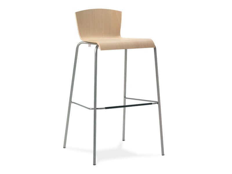 Ugo SG, Metal stool, wooden shell, for bars and kitchens