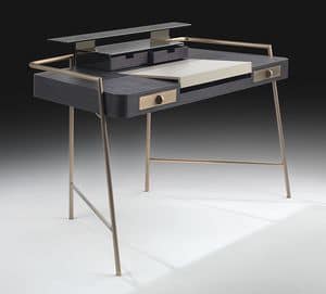 Flat, Desk with steel legs, wood and leather top