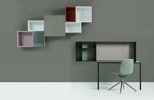 FRI composition living, Writing desk with modular bookcase, in design style