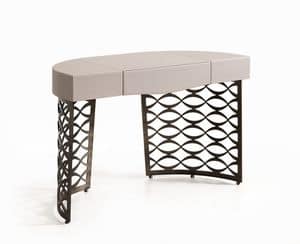 Isidoro desk, Writing desk with leather top, base in brushed bronze