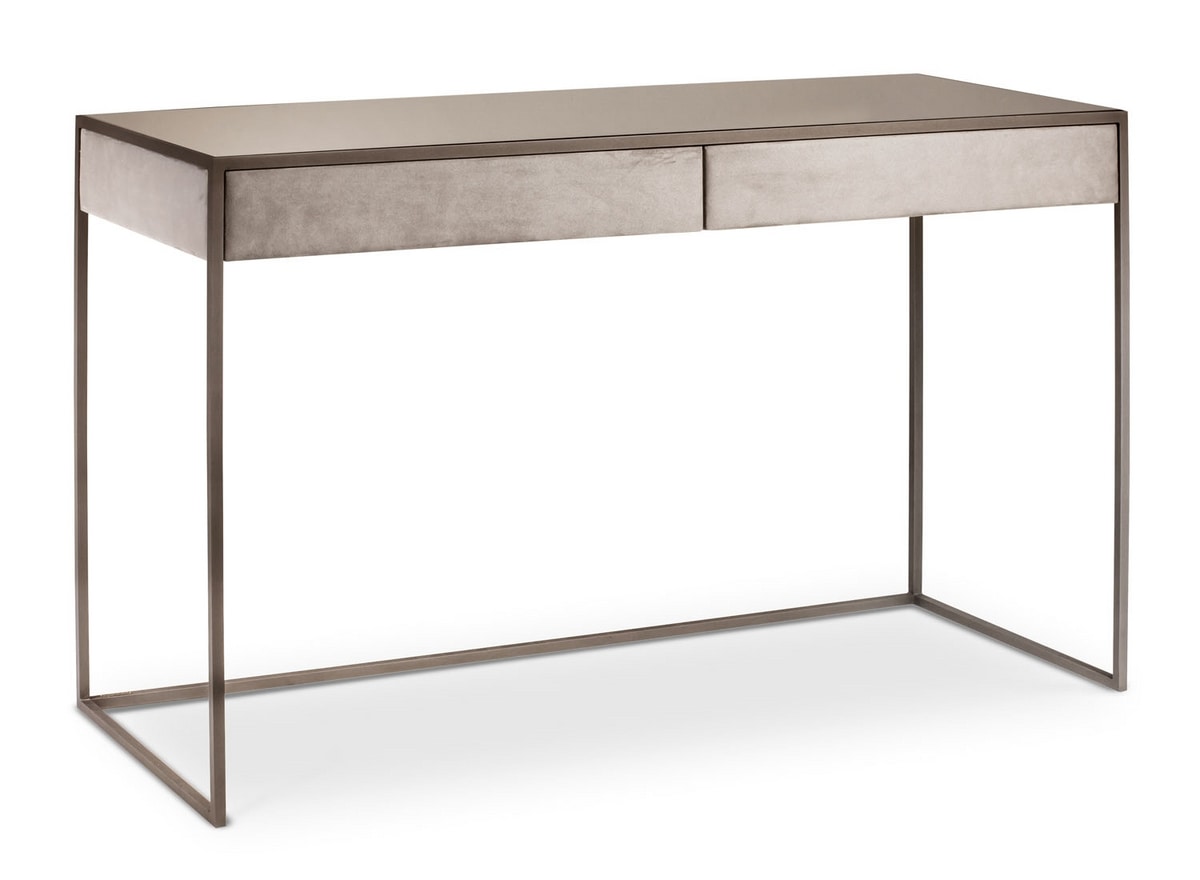 Narciso writing desk, Desk with steel structure, covering in mirror
