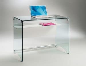 Scriba PC03, Writing desk in transparent glass, small top in laminated wood