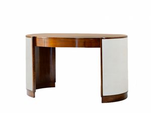 Victor desk, Oval desk with drawer, with leather base