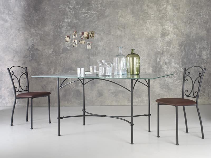 Corallo, Rectangular metal table, glass top