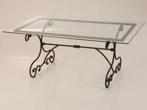 Elodie, Outdoor table made of iron, with glass top